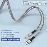 Aux Cable for iPhone in Car Aux to iPhone Connector Cable 3.5mm Headphone Jack Adapter Nylon Braided Audio Cord For iPhone 14 Pro Max 13 12 11 Pro 11 Car Stereo Speakers Headphones i Pad (1M),Grey - Image 3