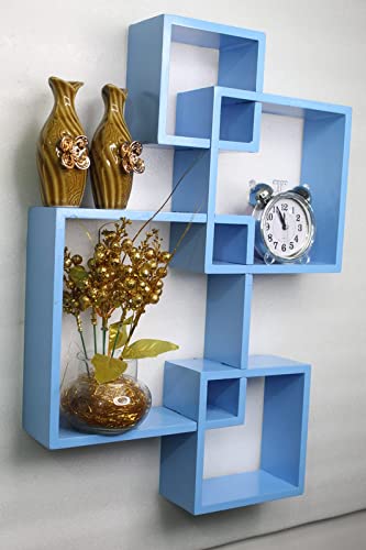 IRFANHANDICRAFTS ® Intersecting Wall Shelf for Wall Decoration/Wall Shelves Set of 4 Sky Blue/Wall Rack for Home Decor/Book Shelf for Office Decor Interlock Shelf for Kitchen/Bathroom IH.1206