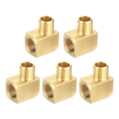 QUARKZMAN Conector de Codo de 90 Grados de Latón para Tubería de Barra de 3/8' NPT para Gas, Aire, Aceite, Propano, 5 Piezas