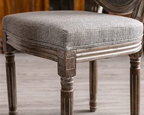Cimota Farmhouse Dining Chairs Set Of 2, Upholstered Retro French Dining Room Chair With Round Back Distressed Wood, Mid Century Side Chairs For Kitchen/Restaurant, Grey/2Pcs #TOP5