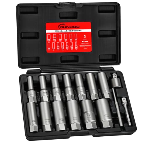 16pcs Bolt Extractor Kit, Stripped Bolt Extractor Set, Deep Long Easy Out Set, Lug Nut Remover Socket Tool for Studs, Damaged, Frozen, Rusted, Rounded-Off Bolts, Nuts