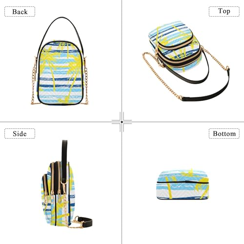 Yellow Palm Trees Blue White Striped One Shoulder Handbags Quilted Chain Wallet Cell Phone Purse Cute Designer Satchel Crossbody Bag4