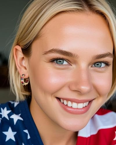 Lourny Crystal Hoop Earrings for Women, 18K Gold Plated Chunky CZ Hypoallergenic Trendy Lightweight Earring Multcolors Jewelry Gifts for Women3