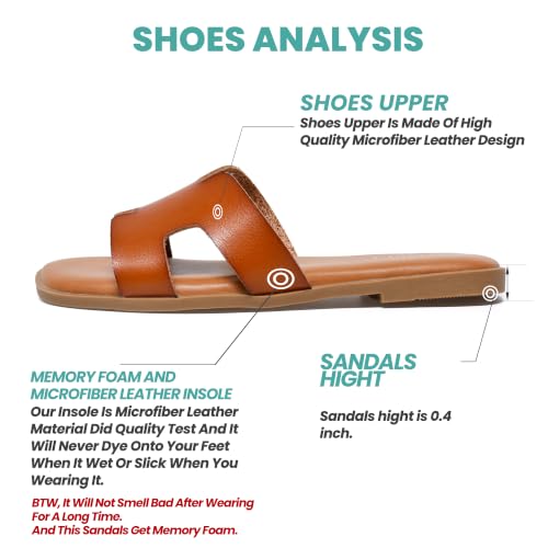 Image of NianEr Womens Microfiber Leather Memory Foam H Sandals Summer Shoes Slides | Flat, Comfortable, Slip On, Dressy, Dress, Beach, Vacation, Designer, Comfy, Casual, Bridal, Church, Boho, Office, Work