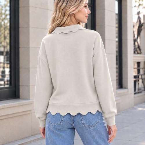 moolBeko Womens Sweatshirts Scalloped Henley Pullover Tops Fall Outfits - image 4