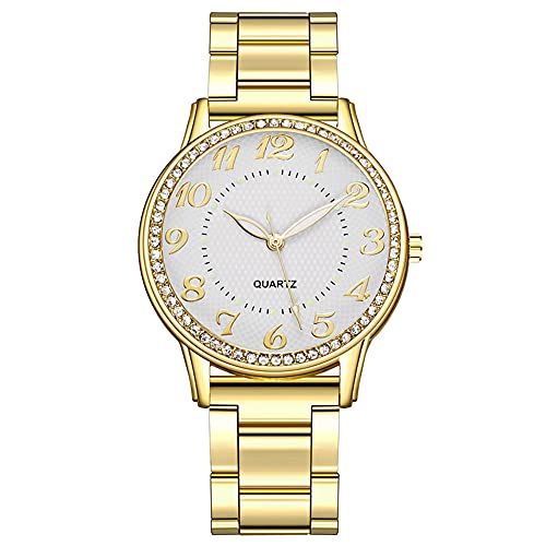 Gierzijia Montre à quartz pour femme avec strass et bracelet en acier, doré, One Size Cover
