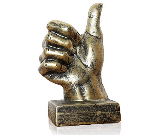 LEPENDOR Finger Geste Statuen Hand Skulptur Dekor Finger Statue Harz Schreibtisch Dekorationen für Zuhause & Büro - Golden, Daumen hoch Skulptur