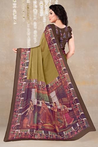 Image of MIRCHI FASHION Saree for Woman Chiffon Kalamkari Design | Professional Office Wear Lightweight Sari for All-Day Comfort with Blouse (Available in 15 Colors)