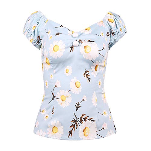 Image of YARN & INK Women's Rockabilly Tops 1950s Pinup Shirt Casual Off Shoulder Vintage Blouse