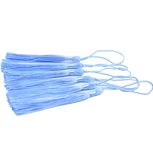 Image of 100pcs 13cm /5 Inch Silky Floss Bookmark Tassels with 2-Inch Cord Loop and Small Chinese Knot for Jewelry Making, Souvenir, Bookmarks, DIY Craft Accessory (Sky Blue)