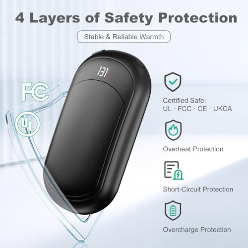 AI Electric Hand Warmers Rechargeable 2 Pack, 6400mAh Portable Pocket Hand Warmer, Fast Heating 3-Settings Reusable Handwarmers for Christmas, Gloves, Travel, Hunting Essentials Men Women - Black - image 2