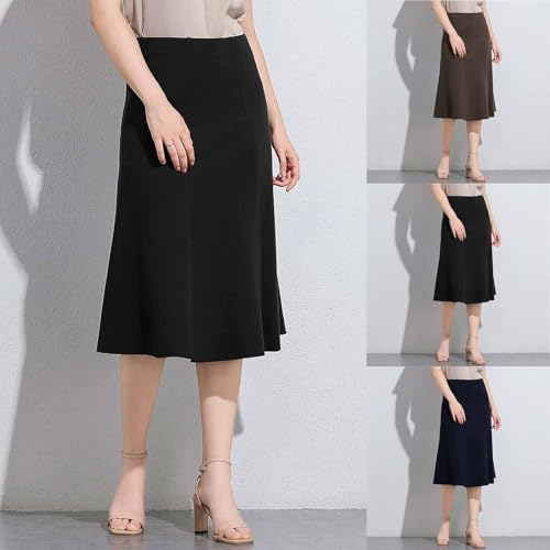 HGps8w A-Line Pencil Skirt for Women - Basic Stretchy High Waisted Flare Work Midi Knee Length Skirts for Busines Casual2