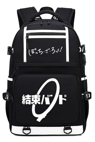 ISaikoy Anime Bocchi The Rock Backpack Daypack Bookbag Laptop School Bag with USB Port 4