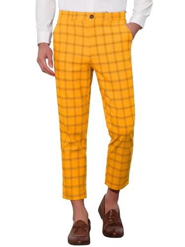 Lars Amadeus Plaid Dress Pants for Men's Flat Front Tapered Cropped Checked Trousers