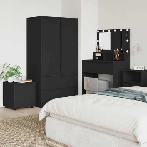 Runheo Armario de baño negro 40,5 x 40 x 44 cm, material de madera, con cajón, armario de baño compacto para cosméticos, toallas, apto para ambientes húmedos, diseño moderno