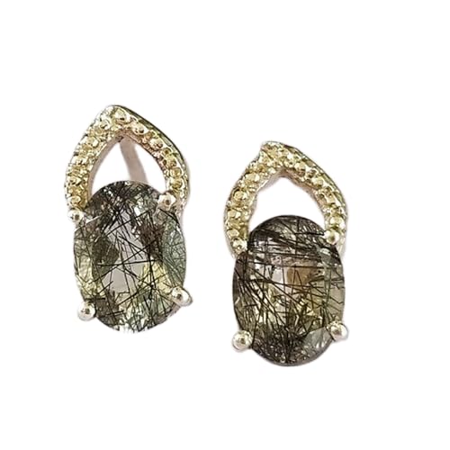 Quartz rutile noir boucles d'oreilles ovales pour sublimer vos tenues chic