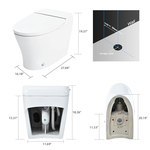 Lakifun Inodoro Inteligente Compacto Doble Descarga con Asiento Calefactable, Sensor de Pie, Luz Nocturna Blanca y Control Giratorio miniatura 7