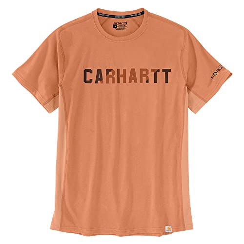 Carhartt Men's Force Relaxed Fit Midweight Short-Sleeve Block Logo Graphic T-Shirt, Dusty Orange, Large Tall