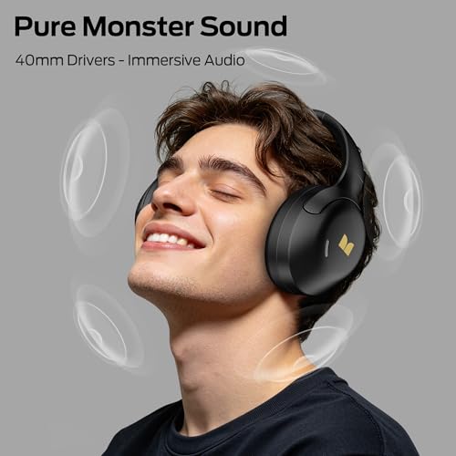 Image of Monster Harmonic N22 Active Noise Cancelling Bluetooth Headphones | Over Ear with 3 EQ Modes, 110H Playtime, HiFi Stereo Audio, Bluetooth 6.0, Wireless Headphones for Work Travel, Black