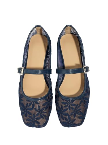 Milumia Summer Leopard Mesh Ballet Flats for Women Comfortable Dressy Work | Summer Shoes,Cute Ballerina Flats,Work Shoes Women Business Casual, Closed Toe Sandals,Slip On, Floarl Blue, 9