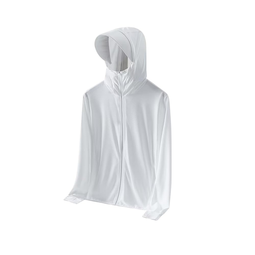 gepas Summer Sun Protection, Long Sleeve Hoodie for Sun Protection, Outdoor Sunscreen Clothing For Hiking Cycling Fishing Sun Protection Hooded (White; M)