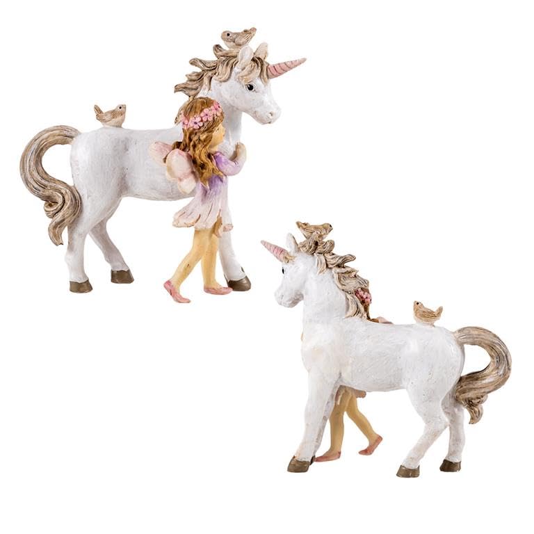 Fées sur Licorne DRW en résine peinte à la main pour décoration raffinée