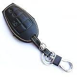 WFMJ Brown Stitch Genuine Leather Remote Smart Key Chain Holder Cover Case Fob for Dodge Challenger