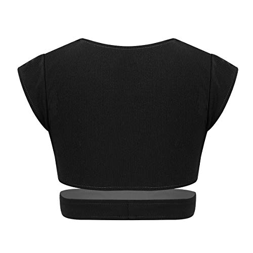 QinCiao Girls Cap Sleeve Gymnastics Active Ballet Dance Crop Tank Top Athletic Tee Shirts for Workout Sports Yoga Black 14