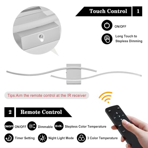 Image of KARTOOSH Wireless Wall Sconces Set of 2, Dimmable LED Sconce with Remote | Battery Operated Wall Sconce with 3 CCT Night-Light Timer Memory Modern Wall Sconces for Living Room, Hallway, Bedroom