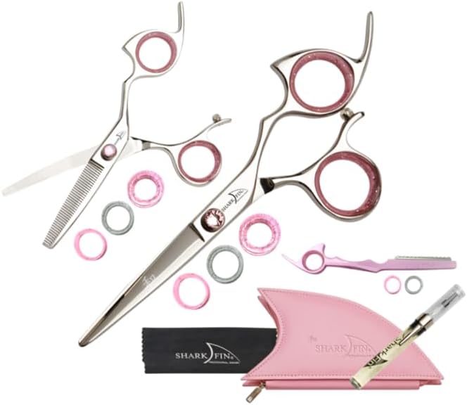 Sharkfin Breast Cancer Awareness Non-Swivel Stainless 5.5 Shear & 30T Set, Right