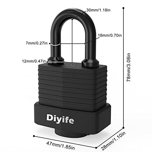 Padlock With Key, [2 Pack] [4 Keys] Diyife Padlock Waterproof Lock Key Padlocks 40Mm Heavy Duty Padlocks Anticut For School,Gym Locker, Garage, Fence, Shed, Yard,Cabinet,Toolbox,Outdoor & Indoor Use #TOP4