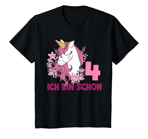 Kinder 4. Geburtstag Mädchen Pferd 4 Jahre Einhorn Geburtstags T-Shirt