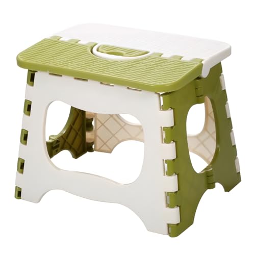 Image of Slim Portable Folding Stool Lightweight Non-Slip Plastic Step Stool with Carry Handle - Foldable, Portable & Space-Saving Design