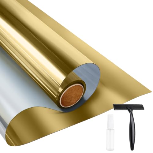 Image of KESPEN Window Film One Way Daytime Privacy Static Cling Sun Blocking Anti UV Reflective Window Tint for Home and Office, Gold-Silver, 17.5 Inch X 6.5 Feet