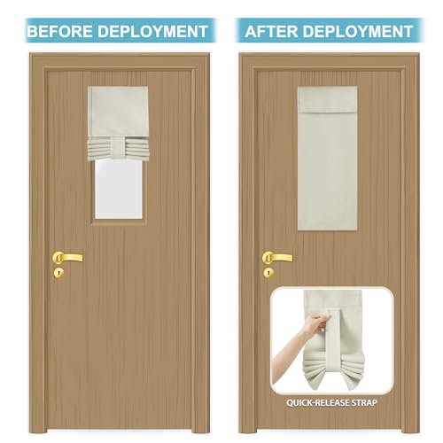 Image of RYB HOME Door Curtain for Classroom Small Window, Privacy Protect Drapes, 8 Inches Wide Room Darkending Curtains 36 Inches Long Blocks Views, Light Beige, 1 Panel