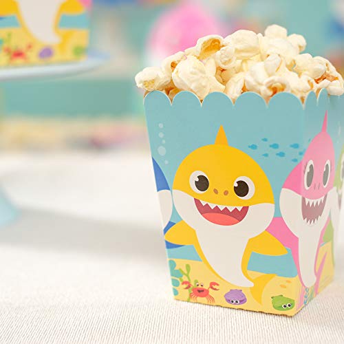 Caixa para Pipoca No Tema Baby Shark, Cromus Festas, Azul e Amarelo, 5.5 x 5.5 x 9 cm, 10 Unidades
