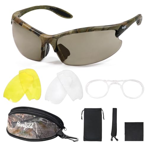 HUNTPAL Hunting Shooting Safety Glasses Set with 3 Interchangeable Lens & 1 Corrective Eyeglasses Frame, Shooting Range Impact Resistant Camo Half Frame Eye Protection Goggles Eyewear Sunglasses - HUNTPAL