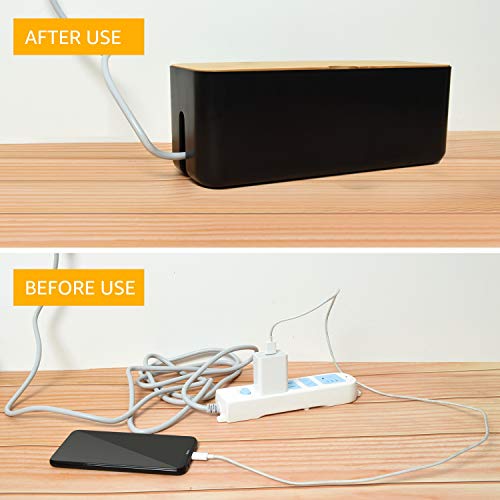 Rocinha Small Cable Management Box to Hide Cords and Power Strip, Desk Cord Organizer to Storage Wires Behind TVs, Computers, Cable Organizer Box for Home Kitchen, Office(Black)
