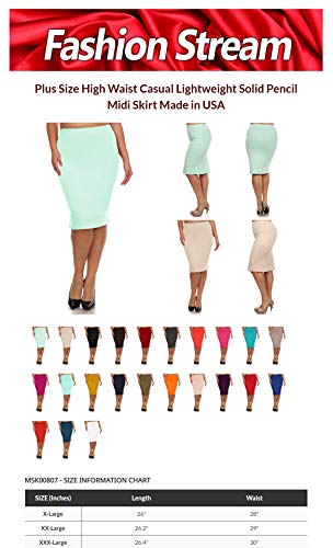 Women's Plus Size High Waist Casual Lightweight Solid Pencil Midi Skirt Made in USA4