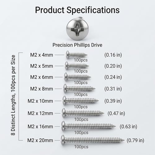 Set de 800 tornillos autorroscantes de acero carbono miniatura 2