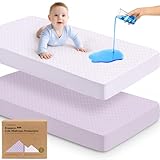 2-Pack Waterproof Crib Mattress Protector Cover Fitted - Quiet Baby Crib Mattress Pad Sheets, 52' x 28' Soft Quilted Cotton Baby Sheet, Machine Washable, Easy Fit, Durable (Lilac/Quin)