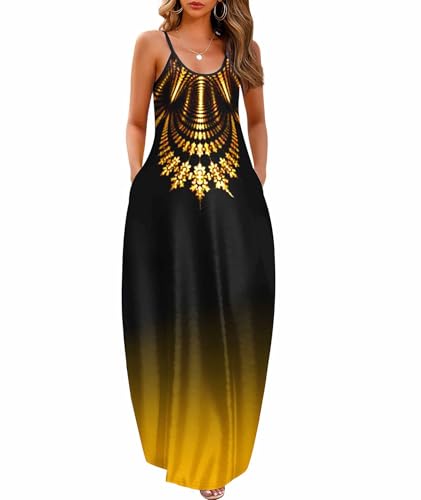 Image of Wolddress Womens Maxi Dress with Pockets 2026 Casual Strap Plus Size Loose Plain Long Office Summer Beach Travel Dresses S-5X