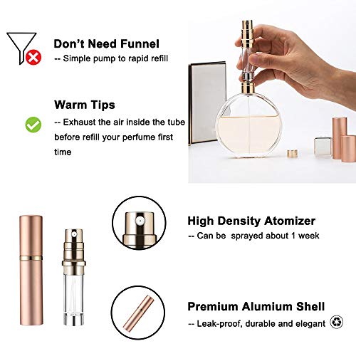 Refillable Perfume Bottle Atomizer For Travel, Yeejok Portable Easy Refillable Perfume Spray Pump Bottle For Men And Women With 5Ml Pocket Size Perfume Container-Rose Gold #TOP1