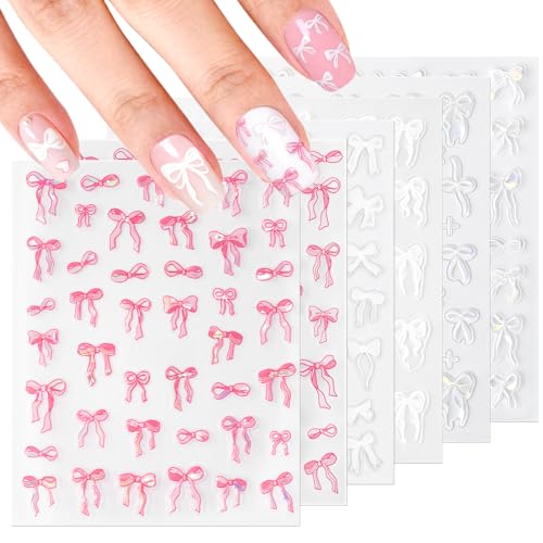 Allstarry Bow Nail Stickers, 6 Sheets Aurora Shell Bow Stickers