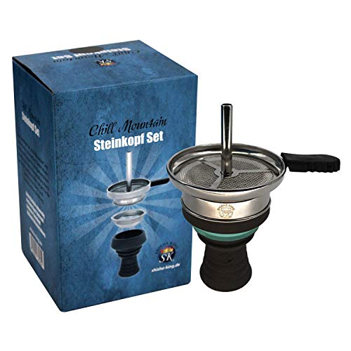 Shisha King® Shisha Kopf Premium Steinkopf Kaminkopf Set + Zubehör | V2A Kaminaufsatz inkl. Gummigriff + Kopfsieb | viel…