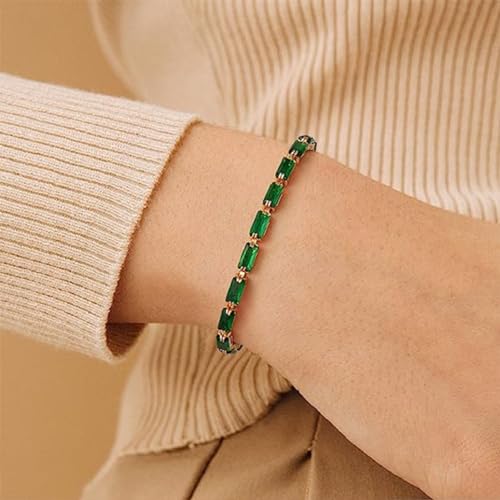 Harlorki Unique Design Adjustable Titanium Steel Cubic Zirconia Emerald Green Rhinestone Charm Tennis Bracelet Shiny Crystal Sparkling Wrist Bangle Cuff Costume Fashion Jewelry2