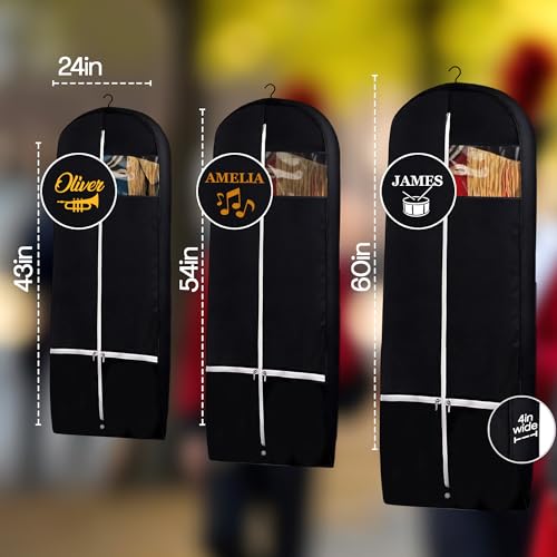 Personalized Garment bag for Hanging Clothes -Custom Name Marching Band Breathable Black Uniform Bags With 2 Mesh Pockets for Band Uniforms, Performance Attire, Custom Cover Bag with Carry Handles4