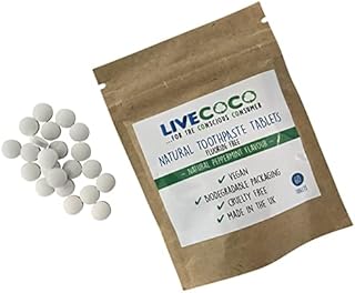LiveCoco Toothpaste Tablets, Fluoride-Free, Teeth Whitening Tabs for Clean Teeth and Fresh Breath, Vegan and Travel Friendly, Peppermint Flavor, Pack of 60 Tabs