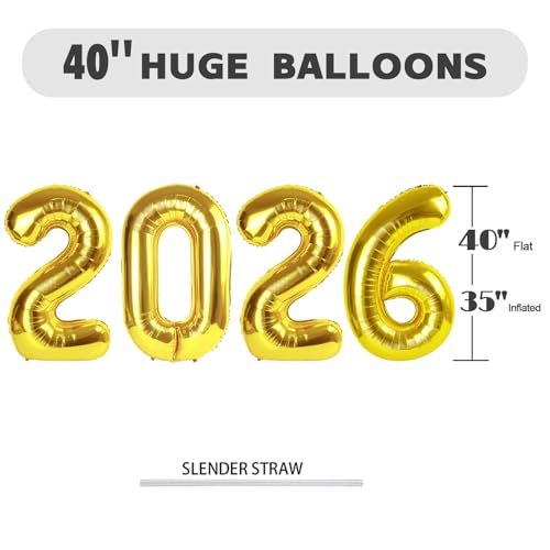 Image of 2026 Balloon 40 inch Gold Number Balloons for 2026 Party Decorations | Saturated Color, Large 40 in, With Straw & Hanging Hole, For Graduation Season, Thanksgiving, Anniversary, Christmas