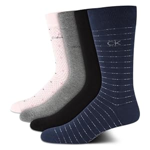 Calvin Klein Men’s Dress Socks – Cotton Blend Crew Striped Socks (4 Pack)